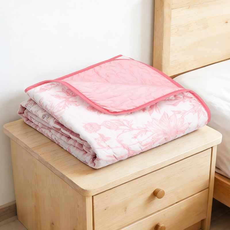Breling Pink Floral Quilted Throw Blanket 50 x 60 Inch