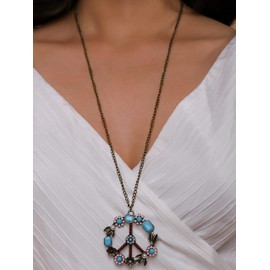 MINACHI Bohemian Vintage Hippie Flower Colorful Beads Peace Sign Pendant Necklace, Hippie Jewelry Gift for Women