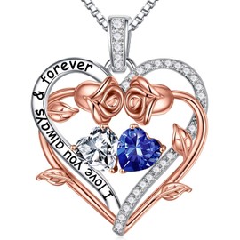 TINGN Gift for Women - 925 Sterling Silver Heart Pendant Birthstone Necklace for Women Valentine's Day Mother's Day Christmas Birthday Jewellery Gift for Mum Wife Girlfriend, Sterling Silver