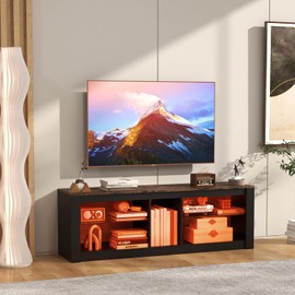 Giantex 55" LED Light TV Stand - Media Console for TVs up to 65 inches, Entertainment Center with 22 Dynamic Light Mode, Adjustable Tempered Glass Shelves, Storage Cubes, Remote Control TV Console
