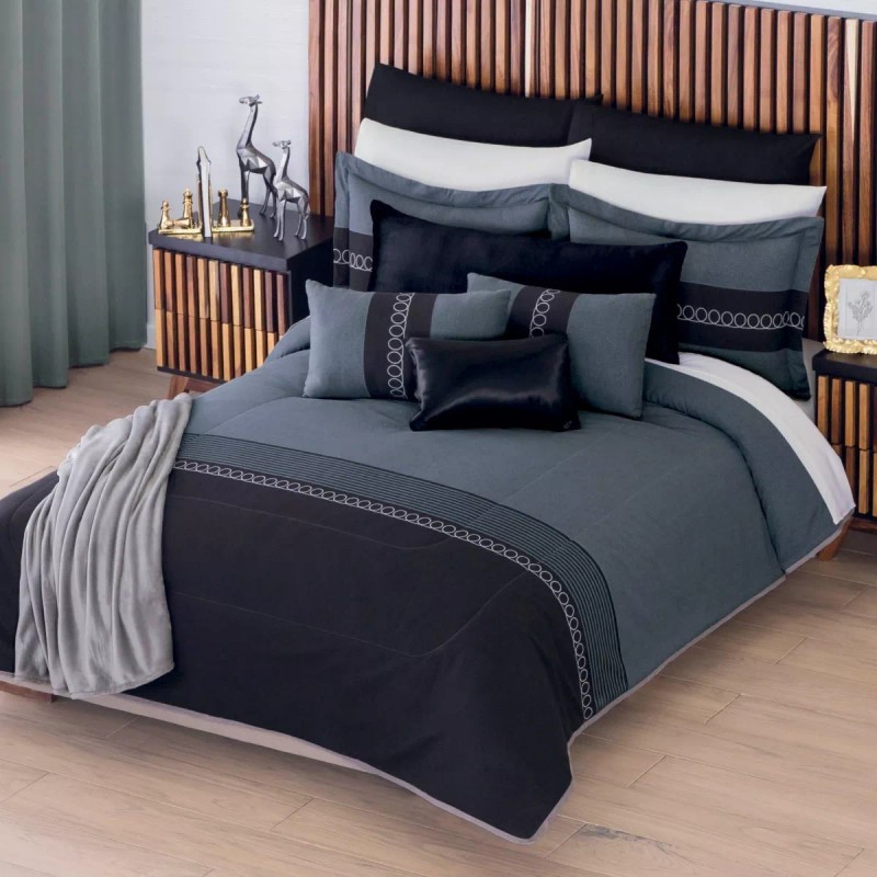 Colchas Concord Edredón Onix Matrimonial Doble Vista Negro Fundas Concord