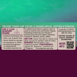 WishGarden Herbs New Mother Nursing Balm - Certified Organic Nipple Balm with Marshmallow Root & Calendula Flower, Hydrates and Soothes Dry and Cracked Nipples, Safe for Baby, Lanolin-Free, 2oz