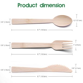 BANBU Bamboo Utensils Set Disposable-150PK 6.7” (60 Forks 60 Knives 30 Spoons) Eco Friendly Natural Biodegradable Compostable Bamboo Cutlery Travel Disposable Knives Spoons and Forks Set