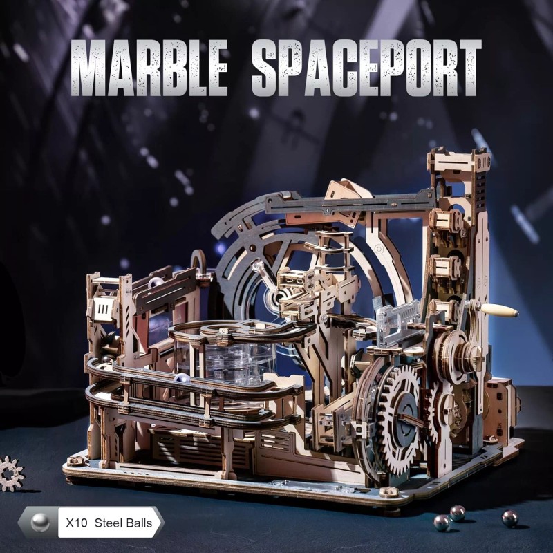 ROKR Marble Run Electric Model Toys Marble Spaceport Wooden 3D
