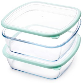 NUTRIUPS 9 x 9 Glass Baking Dish with Lid 2 Pack, Square Baking Pan, Glass Casserole Dish for Oven Dishwasher Safe, Baking Pan for Lasagna, Risotto (Green, 2 Pack, 2.6L)