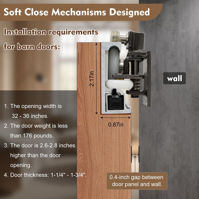 38" Concealed Sliding Barn Door Hardware Kit with Soft-Close Mechanism