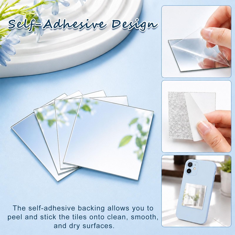 25 Pack Mini Acrylic Square Mirror Tiles, Self-Adhesive Small Mirrors