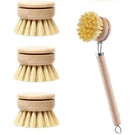 Cepillo para Trastes Cocina, 4 Piezas Juego De Cepillos para Platos, Cepillo Trastes con Mango De Madera, para Limpieza Diaria De Utensilios De Cocina, Diseño Compacto 24 Cm por 4.8 Cm