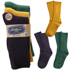 Maggie's Organics Crew Socks, Eggplant, Goldenrod and Teal (Pack of 3), Eggplant/Gold/Teal, 9 to 11