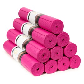 Sunshine Yoga Voyage Yoga Mat, 10 Pack, 72" x 24" Professional Studio and Gym Bulk Yoga Mats, 5mm Thick, Durable, Anti-Tear, Non Slip Fitness and Exercise Mats, Fuchsia
