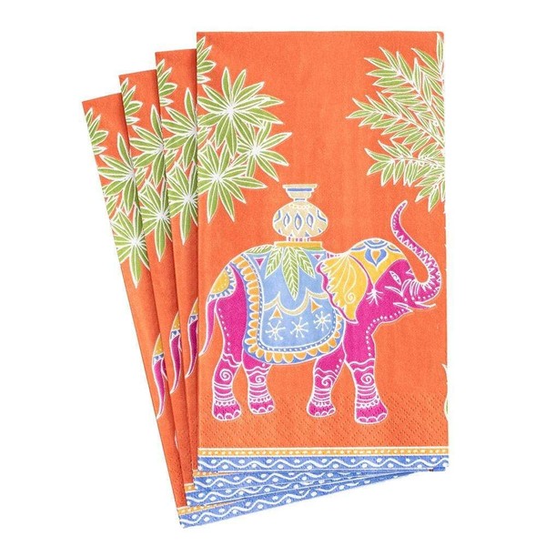 Caspari Royal Elephant Paper Guest Towel Napkins in Orange, 30 Count