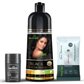 3 in 1 Hair Color Dye Black + Hair fiber for hair thickening 12 gm Black + Stain Remover Wipes