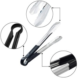HINMAY 3 Pack Kitchen Tongs with Comfort-Grip Handle Heavy Duty Stainless Steel Cooking Tongs (Black, 9 12 14 Inch)