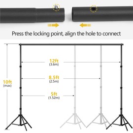 OPKING 10x12Ft Backdrop Stand Heavy Duty, Adjustable Photo Backdrop Stand Kit with 4 Crossbars, 6 Clamps, 2 Sandbags, Carrying Bag, Background Stand for Parties Wedding Photography Festival Decoration