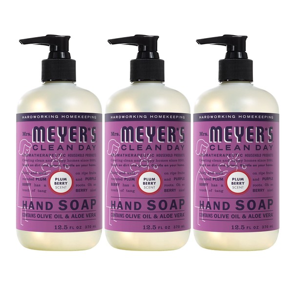 MRS. MEYER’S CLEANDAY Hand Soap, Made with Essential Oils, Biodegradable Formula, Plum Berry, 12.5 fl. oz - Pack of 3