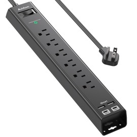 15Ft Extension Cord - Addtam Long Cord Power Strip with 6 AC Outlets and 4 USB Ports(2USB C), Wall Mount with Surge Protection, Multi Plug Outlets for Home Office College Dorm Room Essentials