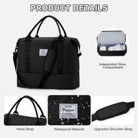 WEPLAN Cabin Bag 45x36x20 for Easyjet Airlines Underseat Cabin Bag Ryanair 40x20x25 Travel Duffel Bag Holdall Bag Carry on Hand Luggage Weekend Bag for Women Men,Dry Wet Seperated Sport Gym Bag,Black