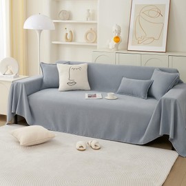 Foreate Reversible Sofa Cover Blanket Sectional Couch Cover Sheet Blanket for 3 Cushion Couch, Machine Washable Scratch-Proof Furniture Protector for Cats Dogs, 71’’ x150’’, Silver Grey