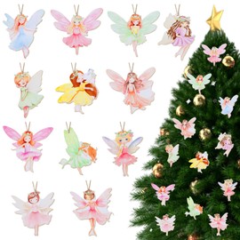 Cheereveal 24Pcs Wooden Fairy Hanging Ornaments for Christmas Tree, Colorful Fairy Hanging Pendant Embellishments DIY Crafts for Door Wall room Decor, Wood Fairy Decorations Supplies