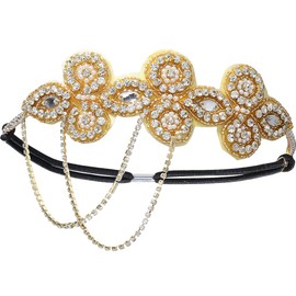 CABODYALS 1920s Flapper Headbands Gold Flower Rhinestone Tassel Vintage Headpiece Pearl Beaded Crystal Head Bands Roaring 20s Great Gatsby Headband Chain for Women Theme Party Outfit Hair Accessory