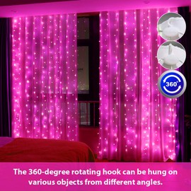 HXWEIYE 300LED Pink Fairy Curtain Lights with Remote 8 Modes Timer for Bedroom, 9.8x9.8Ft USB Plug in Adapter Fairy String Lights for Outdoor, Weddings, Party, Garden, Wall, Decorations