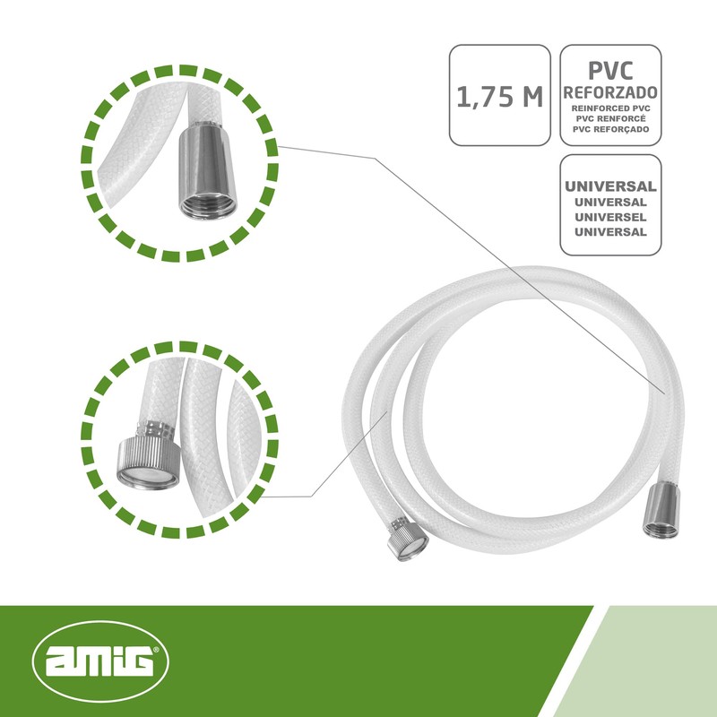 Amig - Universal Shower Hose Model 9902 PVC Reinforced White