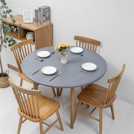 BESTORI Round Waterproof Table Cloth Elastic Vinyl Fitted Table Cover Waterproof Oil-Proof for Outdoor and Indoor Light Grey, Diameter 60 inch