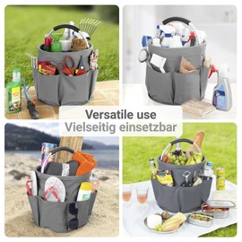 Universal Cleaning Caddy, Foldable Organiser for Home and Garden with 6 Compartments for Appliances, Tools, Cleaning Utensils, Diameter 28 x 26.5 cm, Anthracite
