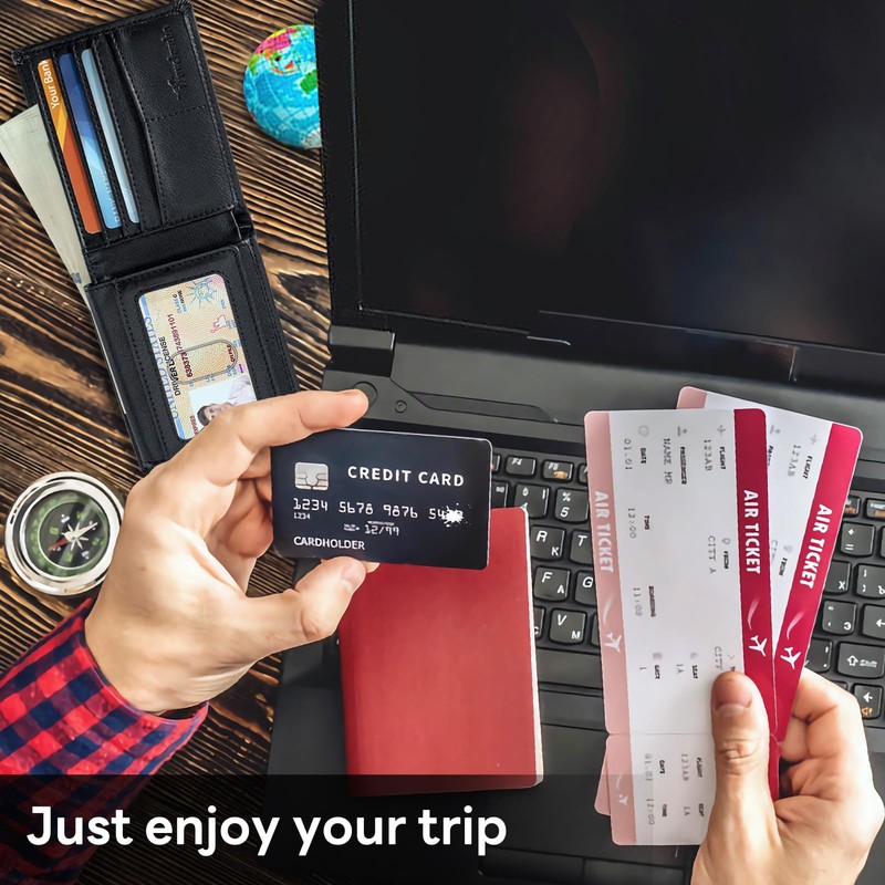 Travelambo Black Wallet for Men, Premium Classic Leather RFID Blocking