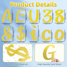 273 Pcs 4 Inch Glitter Bulletin Board Letters Set - Poster Board Letter Cutouts with Alphabet, Symbols, Numbers, Storage Bag - Classroom Decor, DIY Projects, Teacher Supplies, Office (Gloden Yellow)