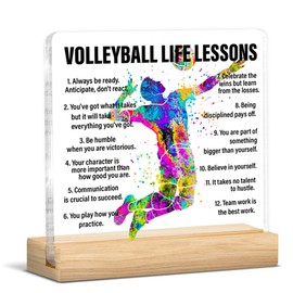 Volleyball Gifts for Men Boys Team, Motivational Gifts for Volleyball Player Lover, Acrylic Plaque Sign with Wooden Stand Home Office Decor