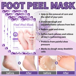 4 Pairs Foot Mask - Lavender Foot Peel Mask - Foot Peel Mask For Hard Skin - Lavender Foot Mask Exfoliator - Moisturising Socks - Nourishing Foot Mask Socks Gift Set - Soft Foot & Remove Dead Skin