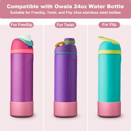 Alwenid 2PCS Silicone Water Bottle Boot for Owala 24 Oz, Anti-Slip Protective Sleeve Bottom Bumper Protector for FreeSip, Twist, and Flip Stainless Steel Water Bottles (Rose)