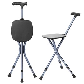 ENLUNTRA Portable Adjustable Folding Walking Cane with Seat ，Cane seat for Seniors with Magnetic Massage Handle, Supports up to 330 Pounds