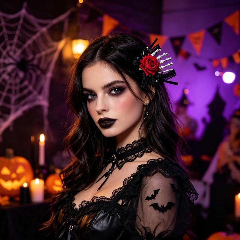 DIYCUT Set of 3 Gothic Hair Accessories - Red Rose
