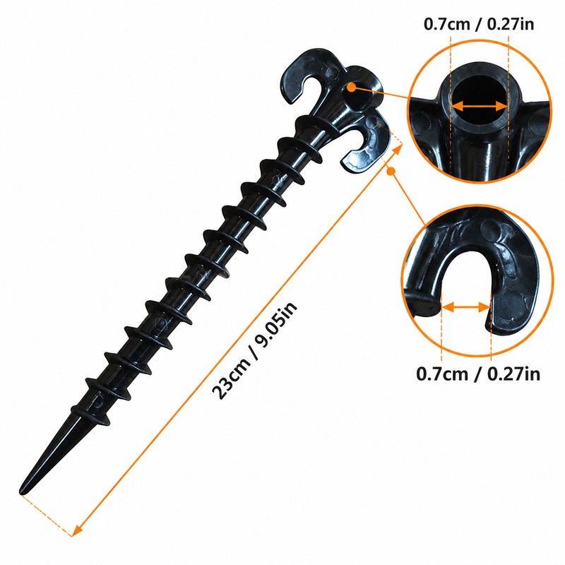 Black Plastic Screw Tent Stakes for Camping – Ground Anchors