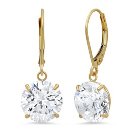 MAX + STONE Gold Leverback Cubic Zirconia Dangle Drop Earrings for Women | 8 CT.TW 14k Real Yellow Gold