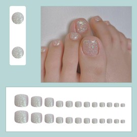 24 Pcs Press on Toenails Short,YIHONGYAN Clear Pink Fake Toe Nails Press ons Toe Nail Tips Glitter Acrylic Nail Art Kit Glue on Nails Full Cover Summer False Toenail Stick on Nails for Women