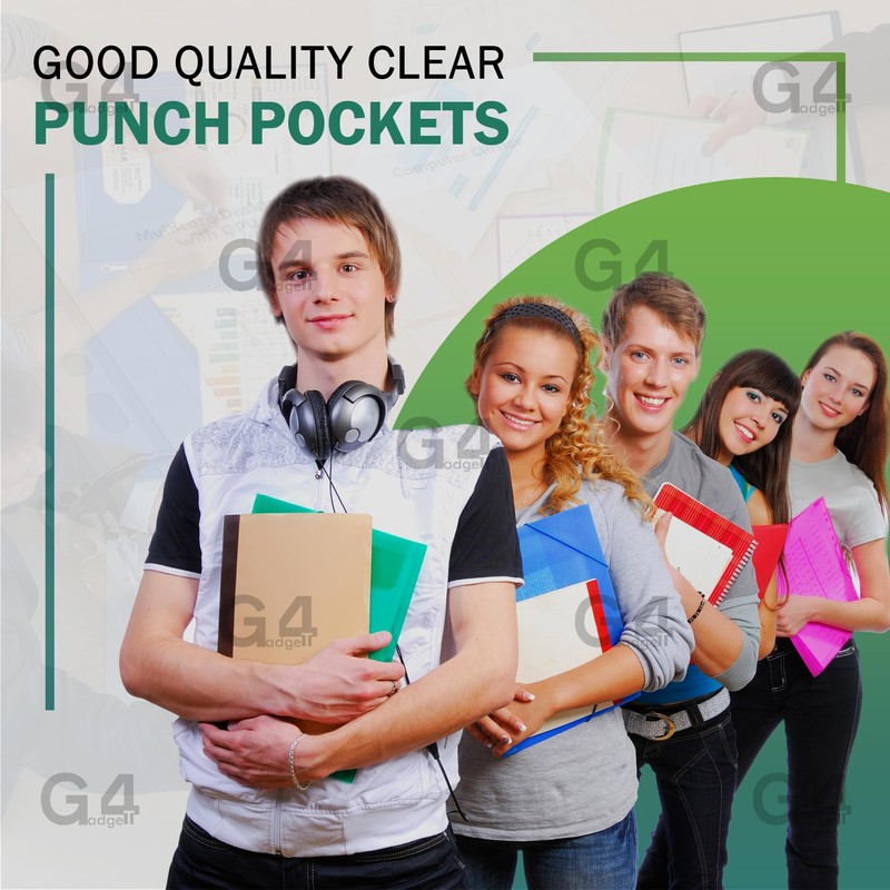 G4GADGET Pack of 50 A4 Clear Plastic Punch Punched Pockets