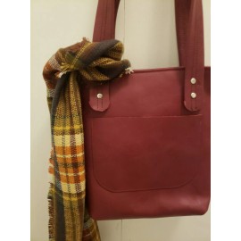 Burgundy Leather shoulder bag Burgundy wine color with a soft grey lining Scarf included