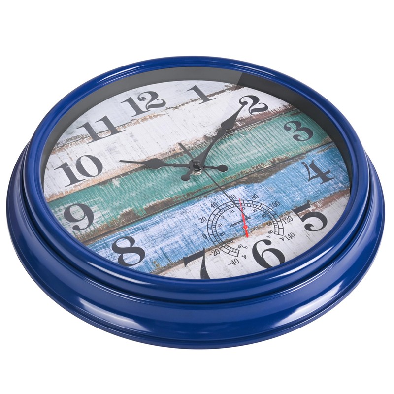 Large Outdoor Clock Waterproof with Thermometer Vintage Rustic Coastal Clock