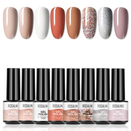 ROSALIND Semi-Permanent Nail Polish Set (8pcs) Semi-Permanent Nail Polish Kit Semi-Permanent UV LED Nails Manicure Set,Mini Nude