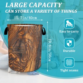 Wood Grain Laundry Basket, Tree Stump Texture Laundry Hamper Funny Tote Bag Dirty Clothes Storage Bucket Toy Organizer for Bathroom/Laundry/Bedroom 15.7"x19.6"