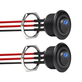 12V Aluminum Round Rocker Switch Red Lighted Toggle Switch 20A SPST 12V/24V On/Off Switch w/ 14 AWG Pre-Wired Leads for RV Boat Truck Car Automotive, 1” Drill Hole (Blue Lighted-2Pcs)