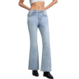 EMMIOL Stretchy Flare Jeans for Women Mid Rise, Y2K Distressed Flared Denim Pants Bootcut, Elastic Waist Trendy Vintage 90s Grunge Streetwear Bell Bottoms