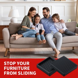 Non Slip Furniture Coasters - 2” Non Skid Furniture Pads for Hardwoods Floors, 16 PCS Square Rubber Furniture Caster Cups, Anti Slide Furniture Feet Floor Protectors for Bed Couch Chair Desk (Black)