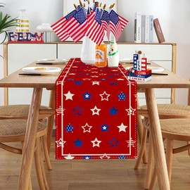 RABUSOFA 4th of July Table Runner,Star Stripe Patriotic Memorial Day Kitchen Dining Table Decoration for Home Party Decor 13x72 Inch Red White and Blue