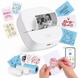 Membship B23a Mini Thermal Sticker Printer, Portable Bluetooth Label Maker for Study Notes, Journals, DIY Stickers & Gifts, Inkless 56mm Printer with 3 Rolls
