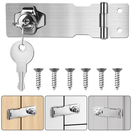 Flintronic Hasp Lockable, Safety Hasp with Screws & Lock, Drawer Cabinet Locks Padlock Hasp Lock Gate Latch Lock for Door Cupboards Windows (Silver, 4 Inches)