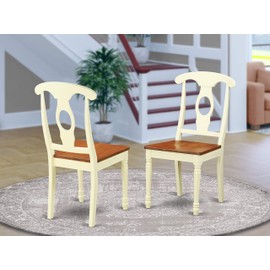 East West Furniture Napoleon-Styled dining chair set - Wooden Seat and Buttermilk Hardwood Frame dining room chair set of 2